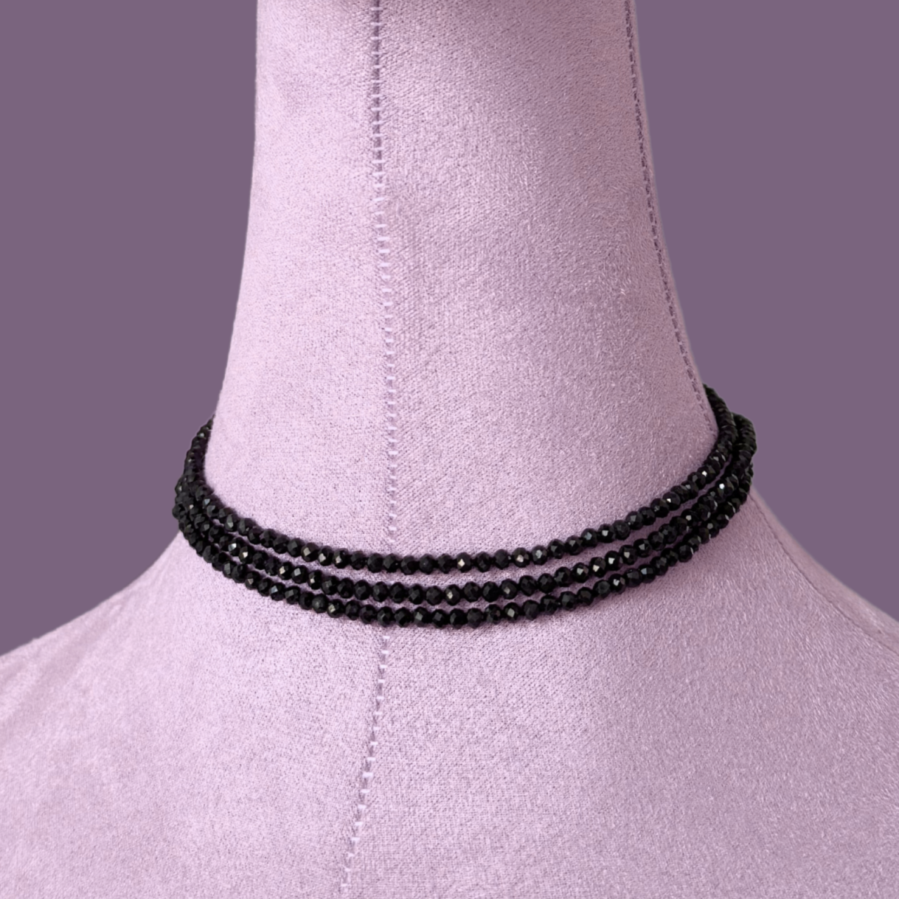 Colier / choker triplu multisir la baza gatului din turmalina neagra [3]