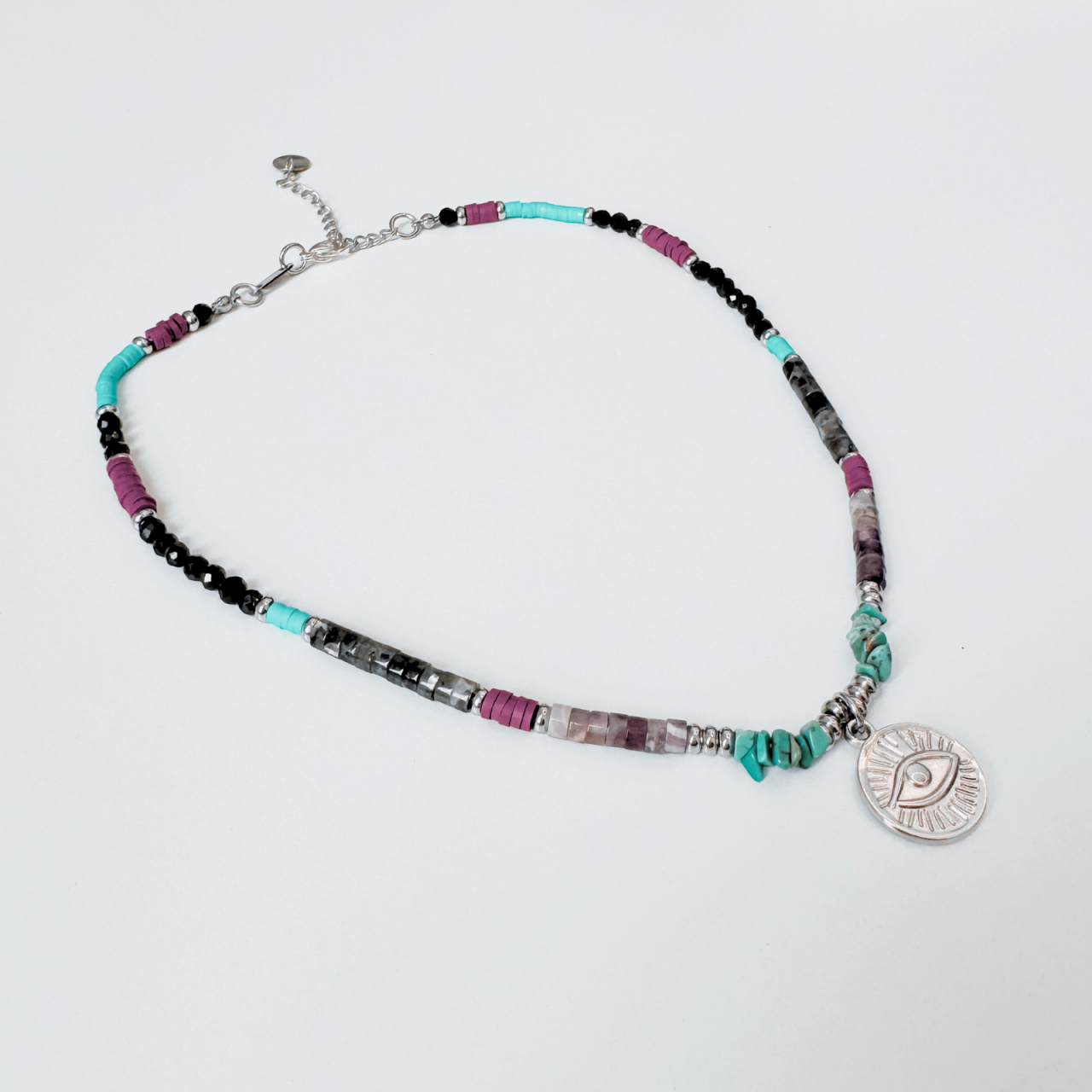 Colier colorat cu cristale si pandantiv Evil Eye - ametist, turmalina, labradorit, turcoaz [1]