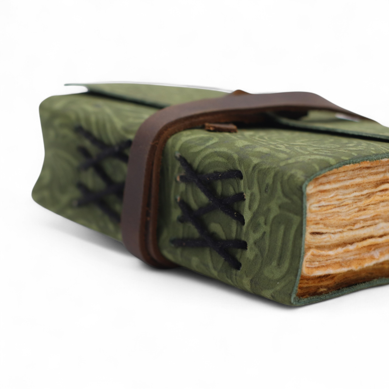 Agenda / Jurnal din piele naturala cu pagini tip pergament - Green Flowers [6]