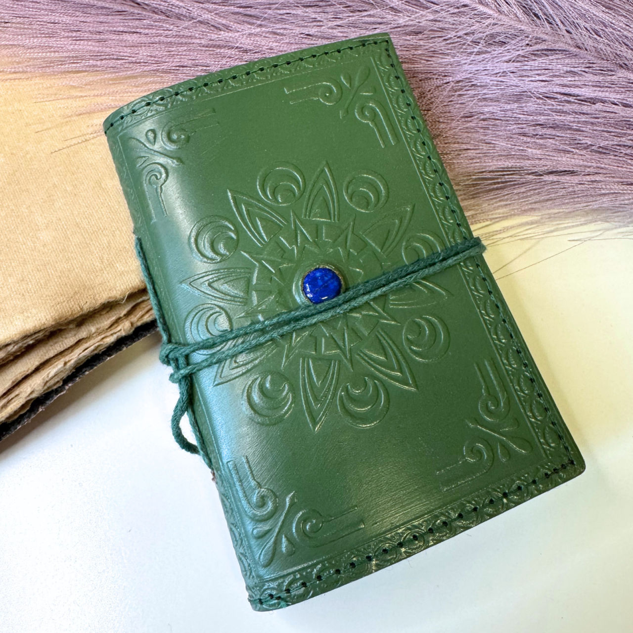 Agenda mica din piele naturala decorata cu piatra - Verde [2]