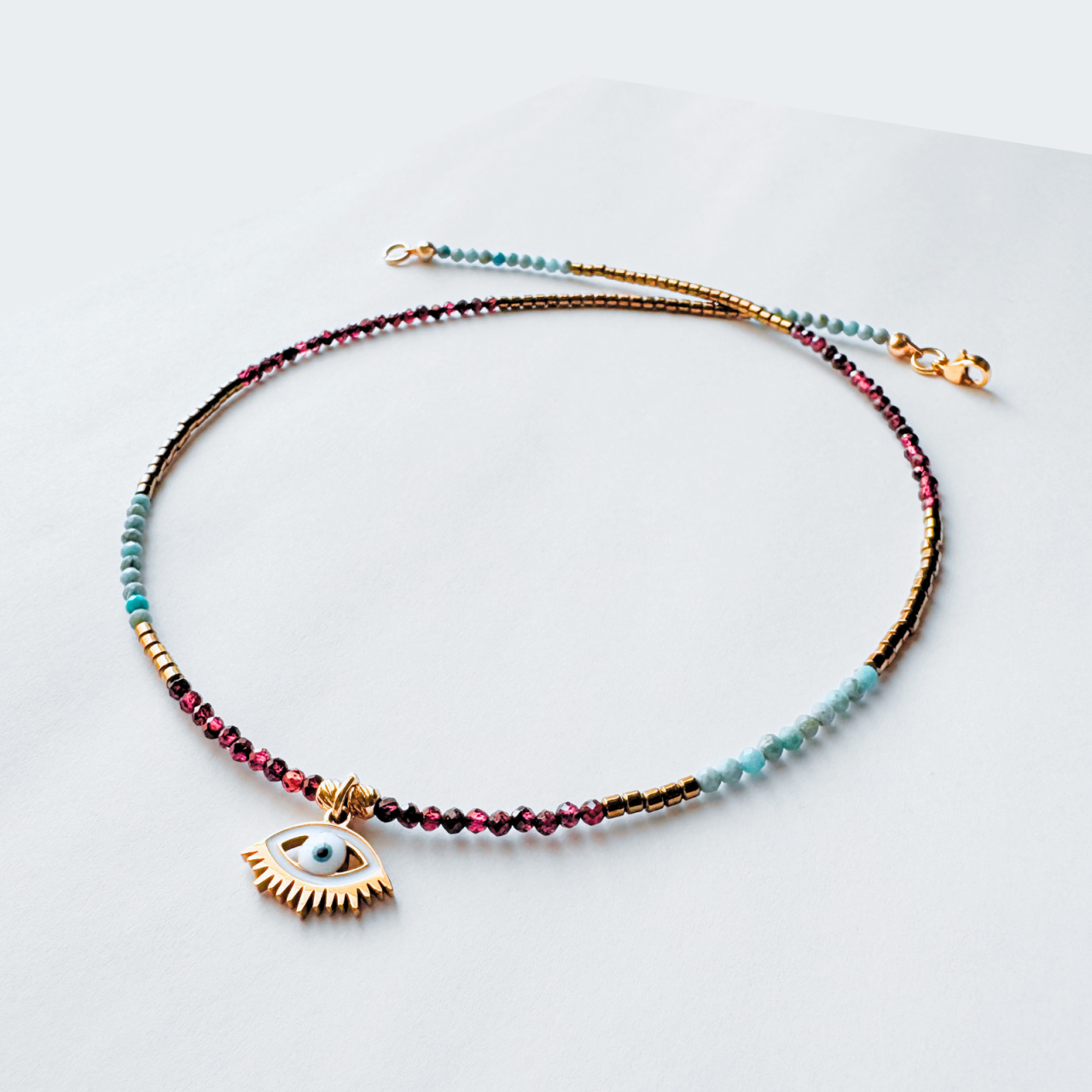 Colier Evil Eye cu granat, turcoaz si hematit - Protectie [2]