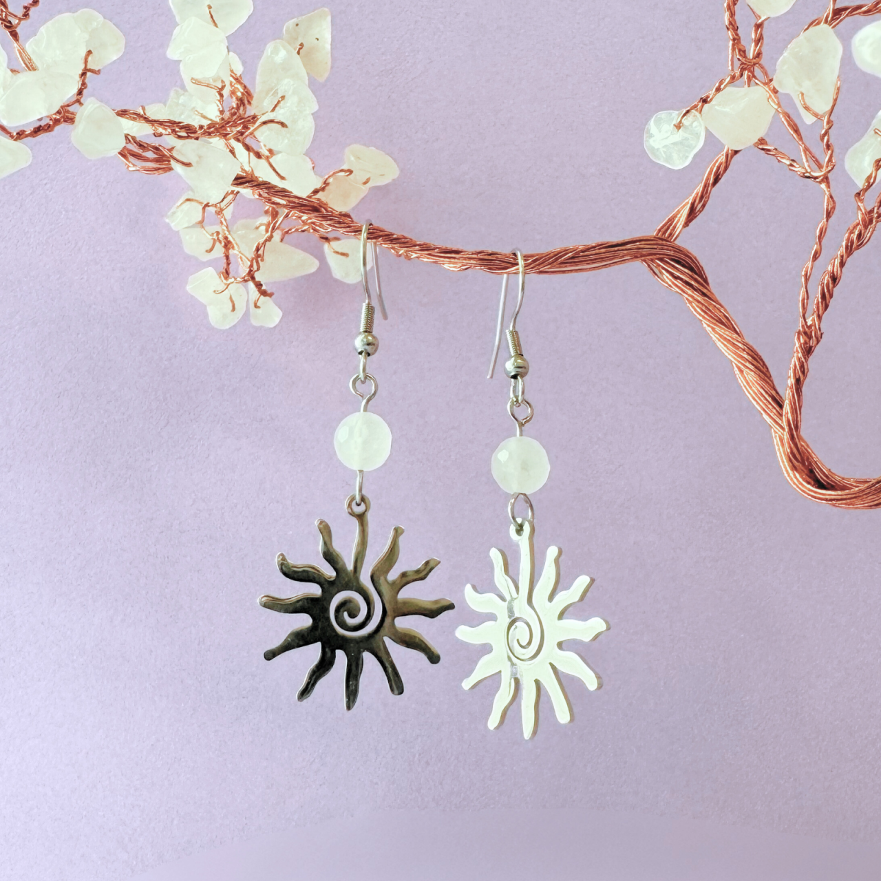 Cercei argintii cu cuart roz - Soare [1]