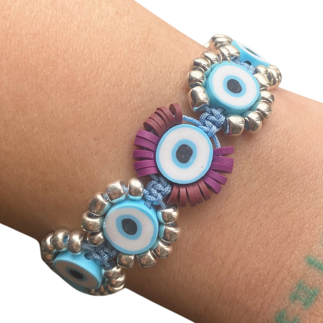 Bratara Evil Eye cu margele din sticla placate argintiu [2]