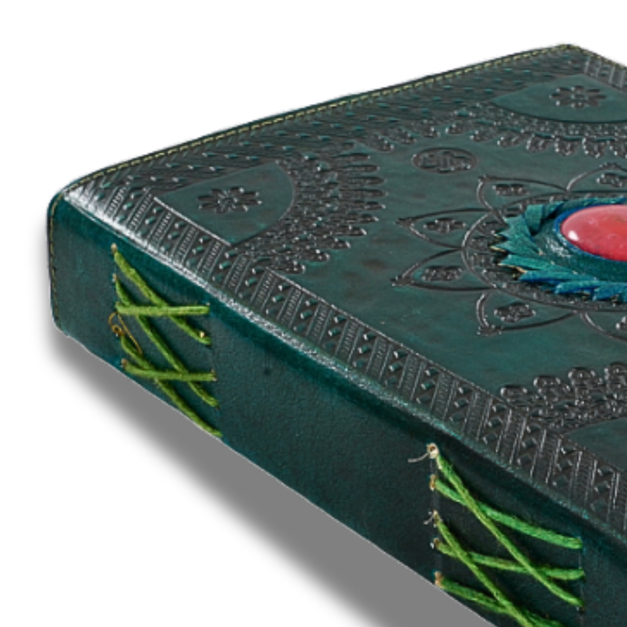 Agenda / Jurnal din piele naturala cu pagini tip pergament si inchidere metalica - Mandala Green [5]