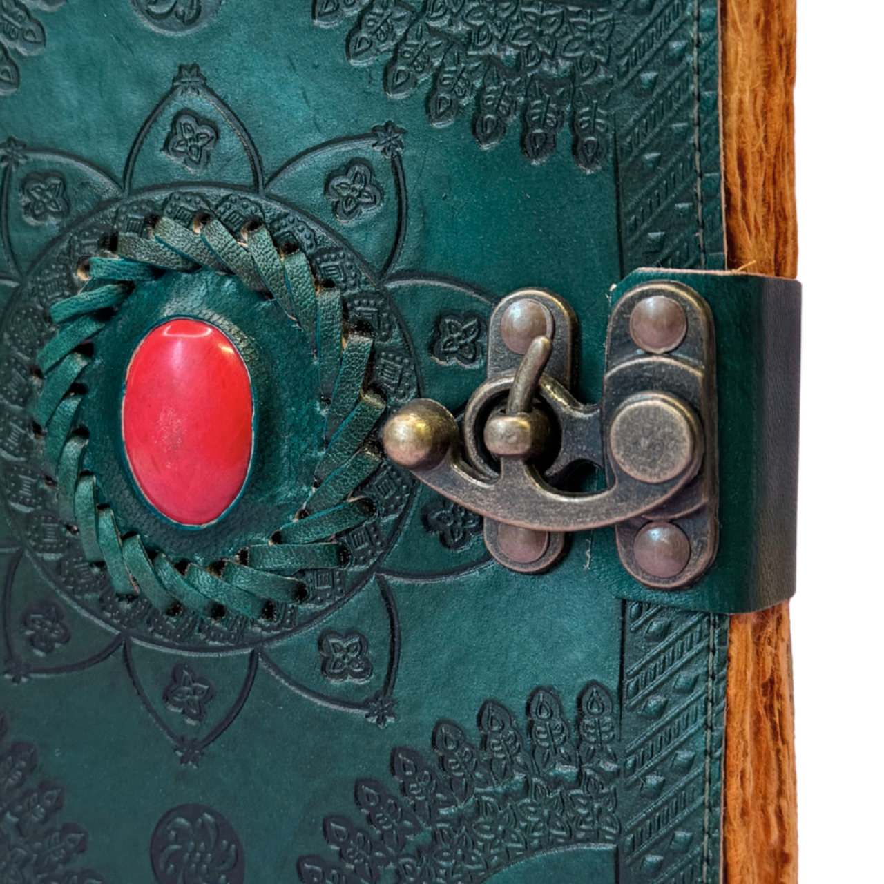 Agenda / Jurnal din piele naturala cu pagini tip pergament si inchidere metalica - Mandala Green [2]