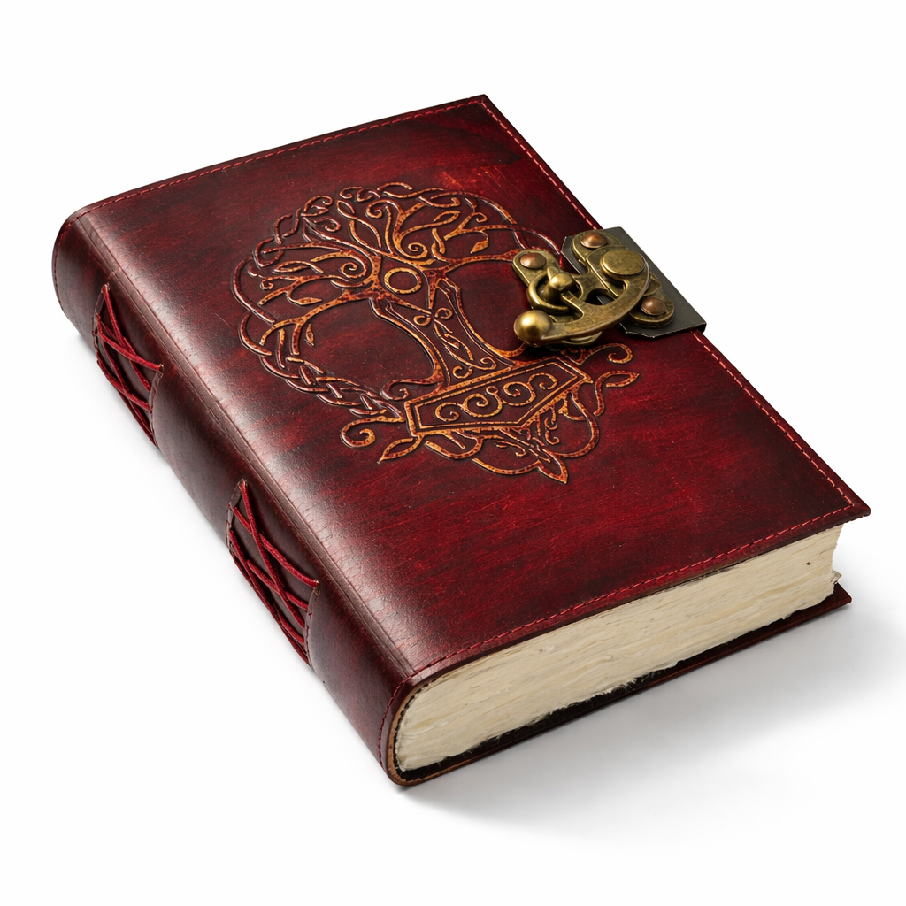 Agenda / Jurnal din piele naturala cu pagini tip pergament si inchidere metalica - Mystical tree [2]