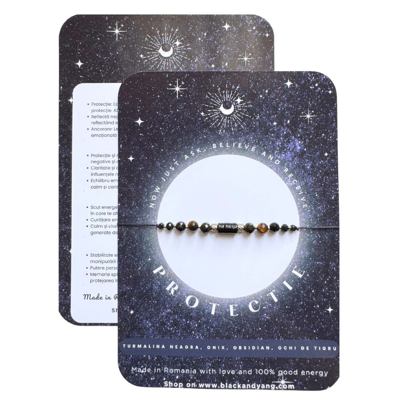 Bratara energetica mix cristale pentru protectie - turmalina neagra, onix, obsidian, ochi de tigru - argintiu [1]