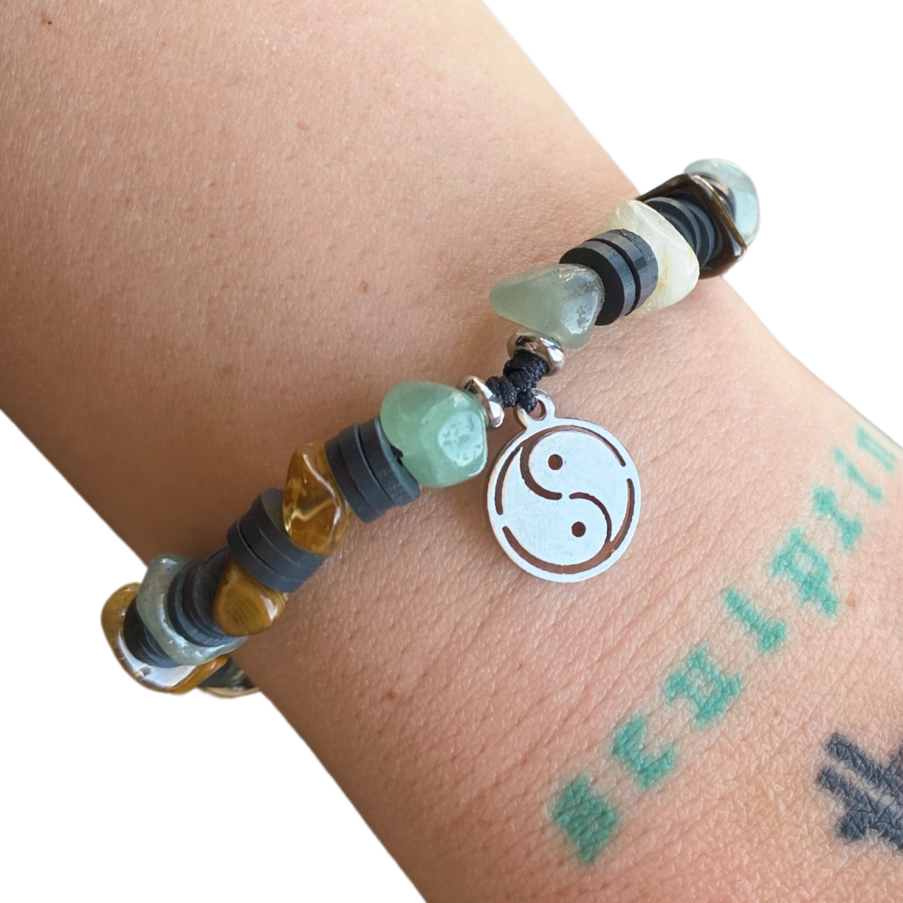 BRATARA FENG SHUI YIN SI YANG moneda CU AVENTURIN, CITRIN SI OCHI DE TIGRU - ABUNDENTA SI PROSPERITATE - negru [5]