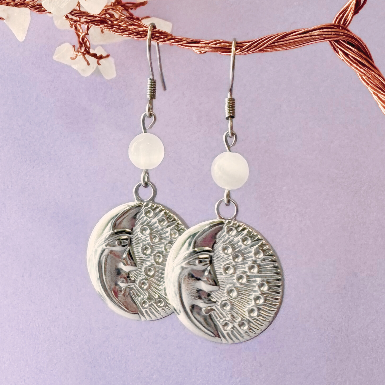 Cercei argintii cu selenit - Moon [2]