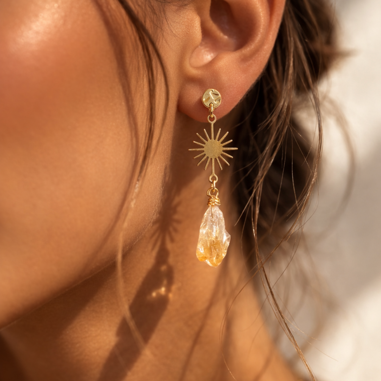 Cercei aurii cu citrin brut soare [2]