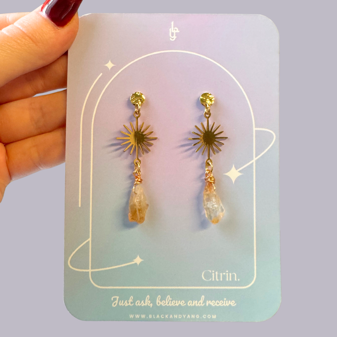 Cercei aurii cu citrin brut soare [4]