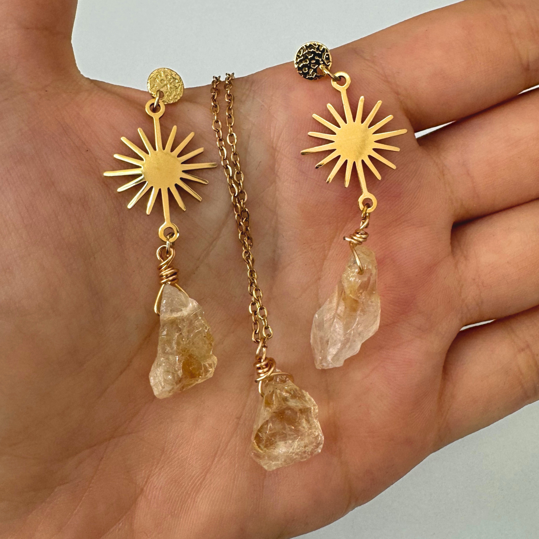 Cercei aurii cu citrin brut soare [3]