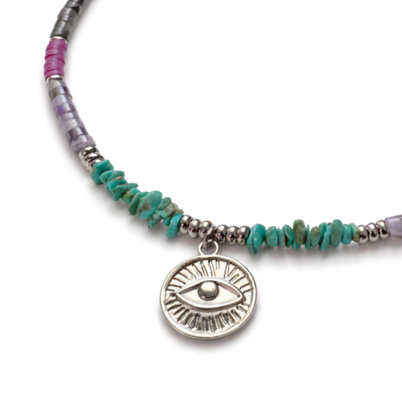 Colier colorat cu cristale si pandantiv Evil Eye - ametist, turmalina, labradorit, turcoaz [4]