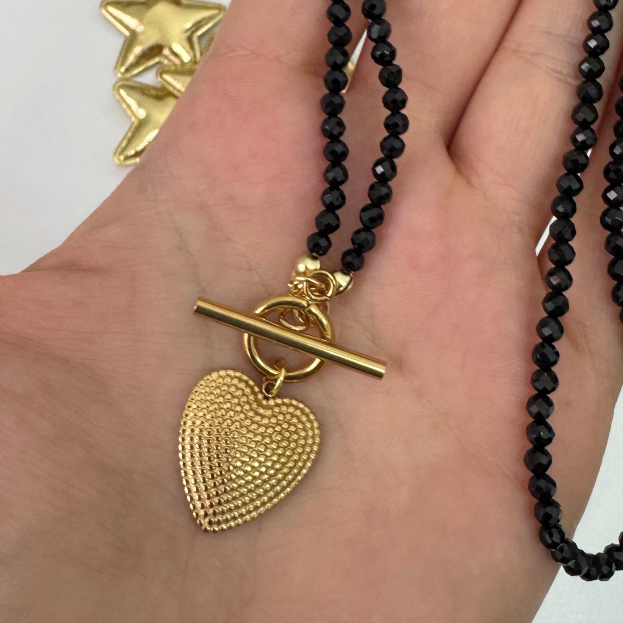 Colier din turmalina neagra cu pandantiv inima cu puncte [3]