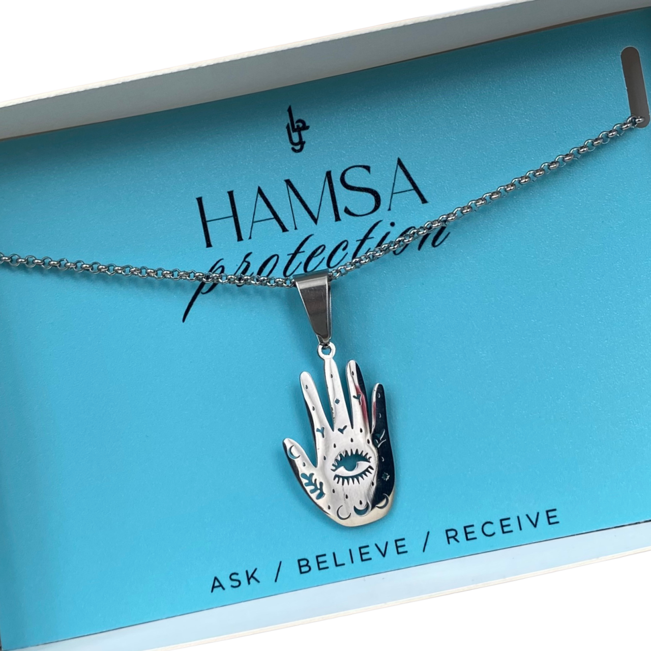 Colier Hamsa argintiu din otel inoxidabil [3]