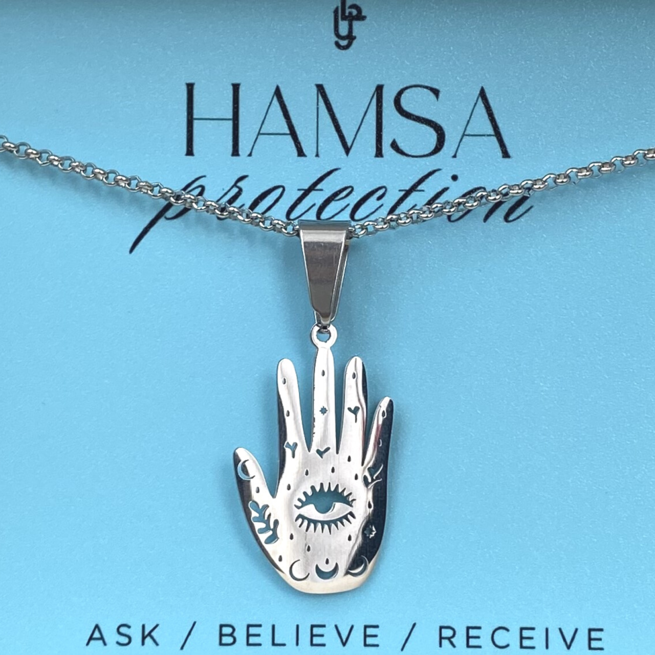 Colier Hamsa argintiu din otel inoxidabil [4]
