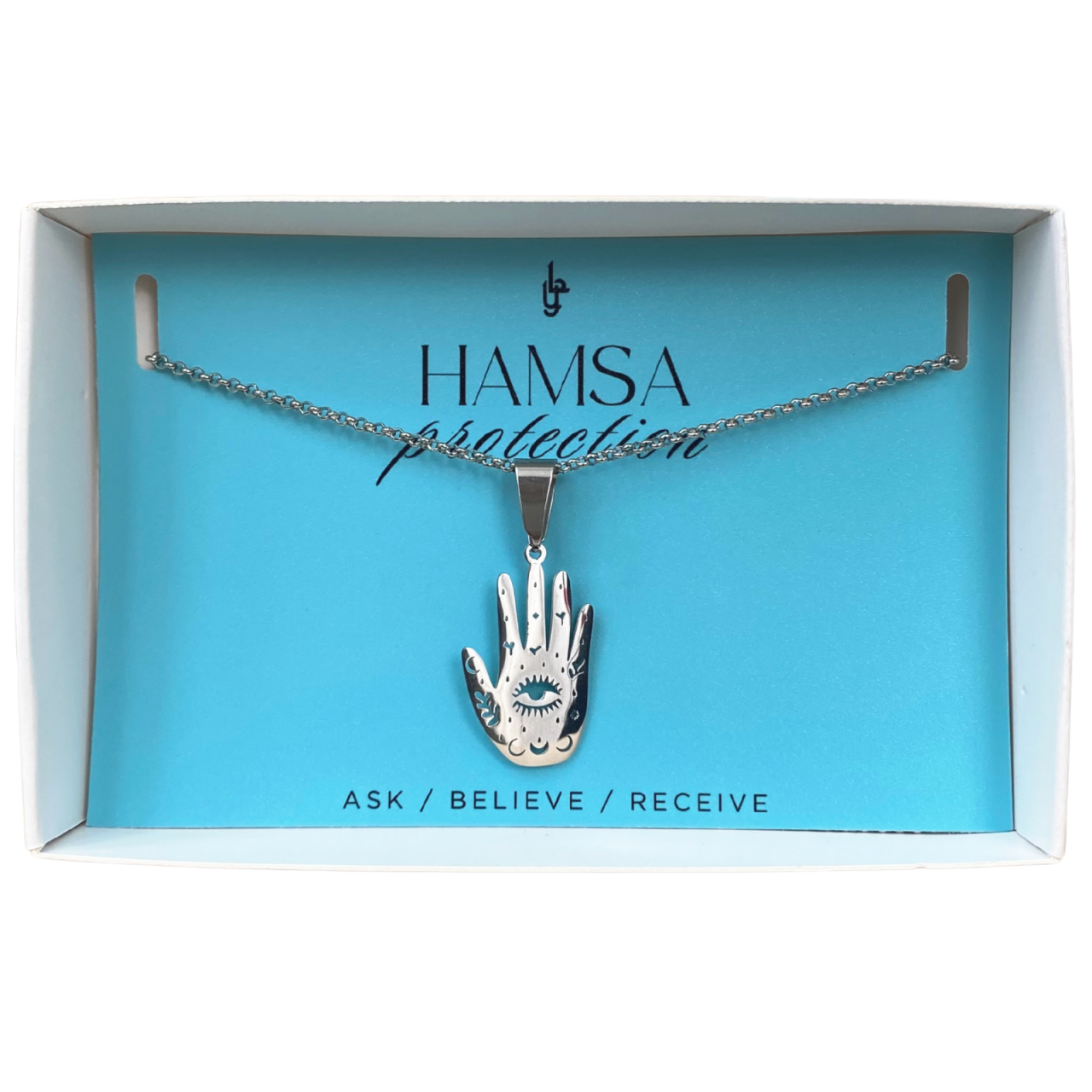 Colier Hamsa argintiu din otel inoxidabil [1]