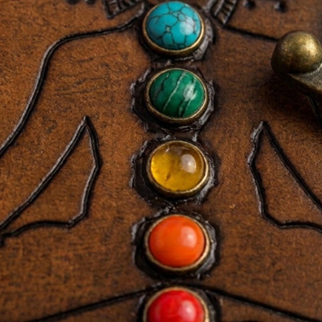 Jurnal din Piele Naturală Maro „7 Chakra” cu Pietre Semiprețioase (13x18 cm) – Agendă Vintage Mistică cu Închizătoare Metalică [3]