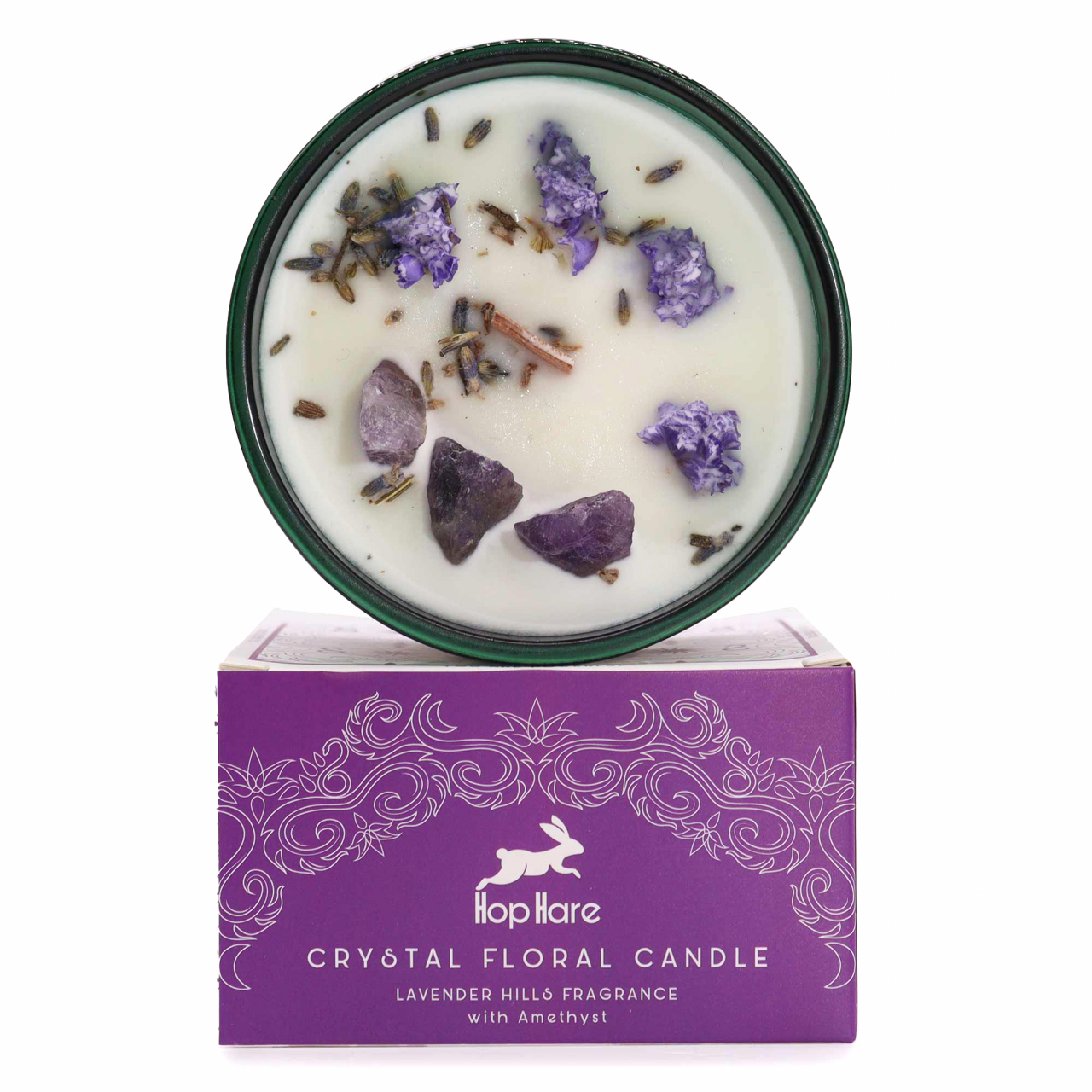 Lumanare parfumata din ceara de soia cu flori si cristale de ametist - lavanda - The moon [1]
