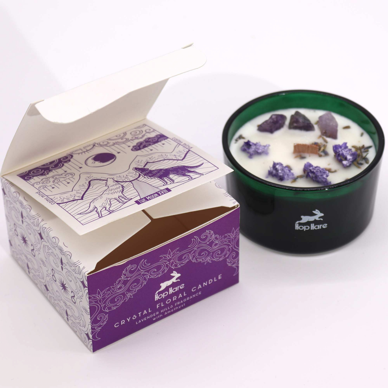 Lumanare parfumata din ceara de soia cu flori si cristale de ametist - lavanda - The moon [3]