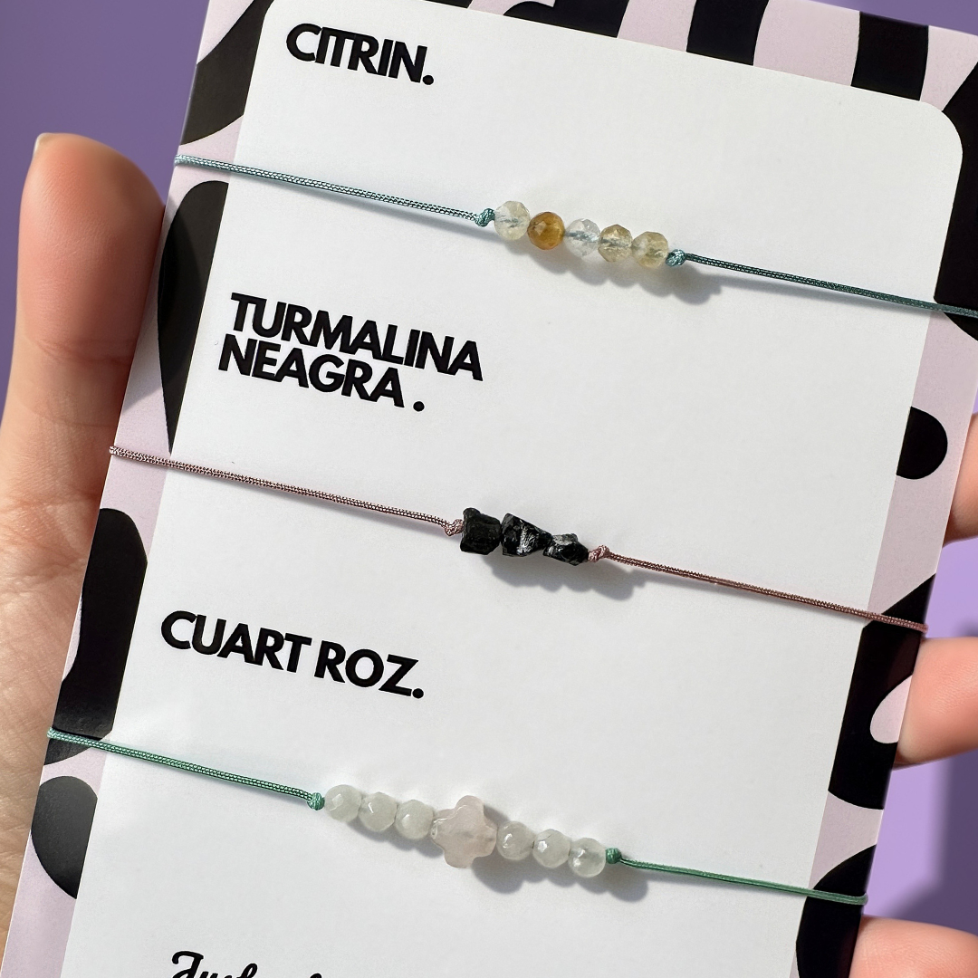 Set 3 Brățări Reglabile din Cristale Naturale – Citrin, Turmalină Neagră și Cuarț Roz [2]