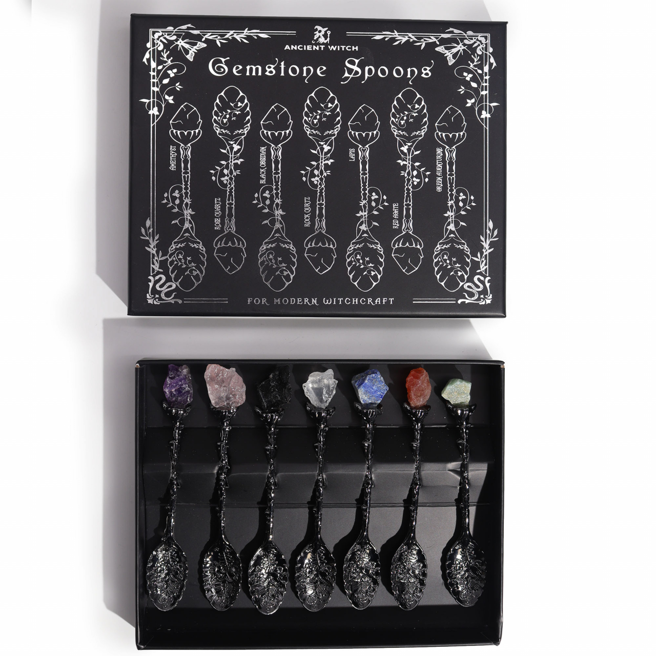 Set de lingurite cu cristale brute - negru [2]