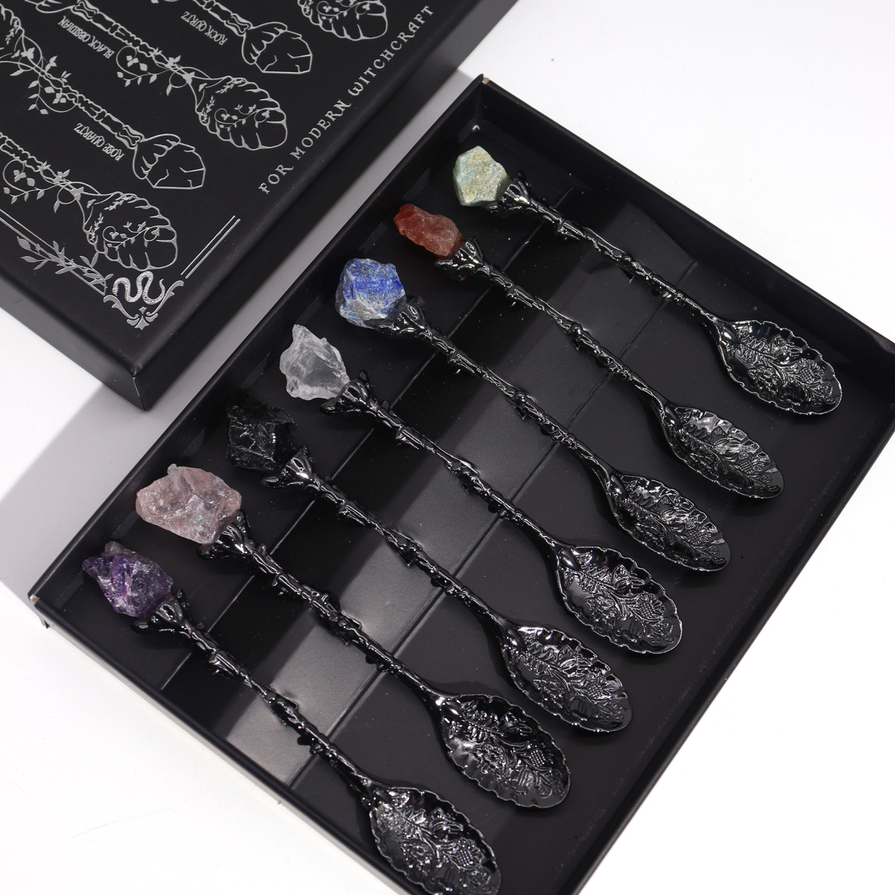 Set de lingurite cu cristale brute - negru [1]