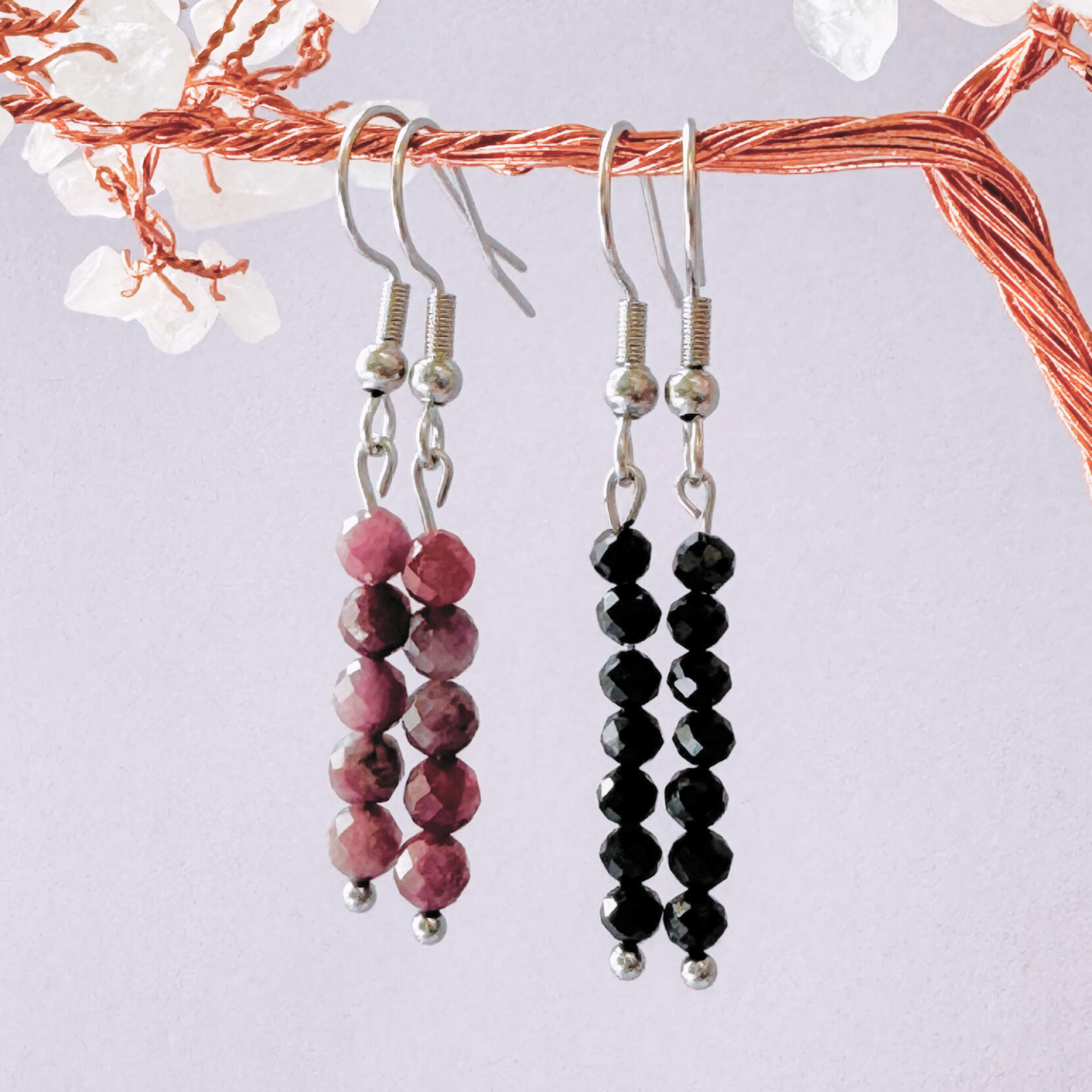 Set doua perechi cercei argintii turmalina neagra si turmalina roz [2]