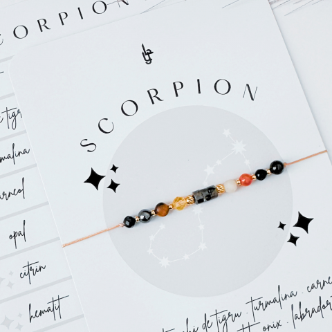 Bratara Zodia Scorpion cu 9 cristale naturale si otel inoxidabil auriu [1]
