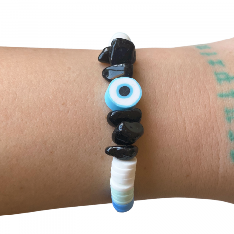 Bratara bleu Evil Eye cu cristale de onix negru [1]