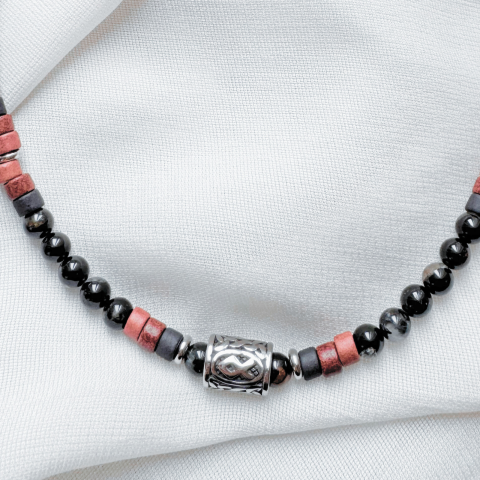 Colier barbati din turmalina neagra, ceramica si pandativ Rune Vikinge - Othala [1]