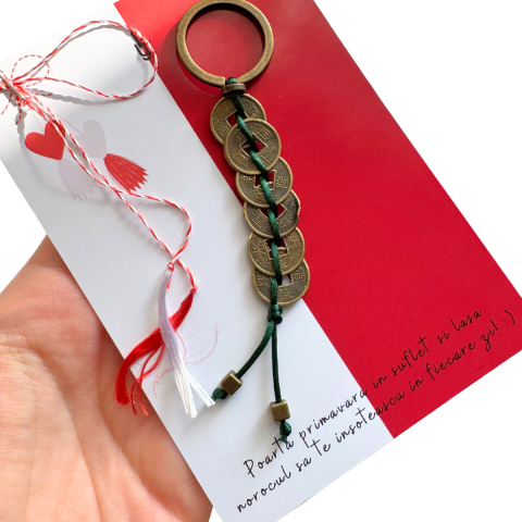 Barbati - Martisor - breloc Feng Shui cu monede chinezesti - verde
