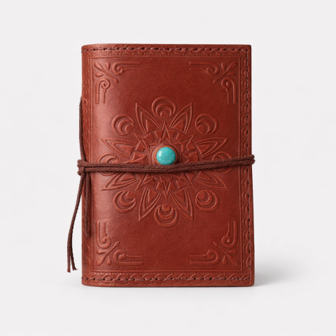 Produse noi - Agenda mica din piele naturala decorata cu piatra - Maro