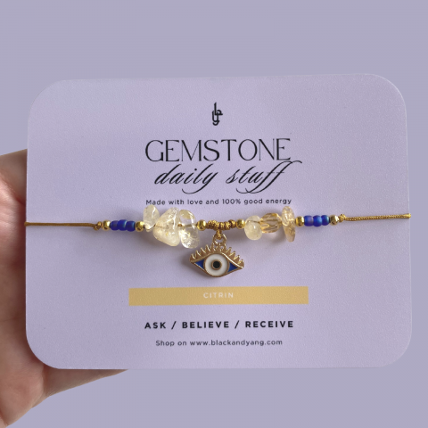 Femei - Bratara Cristal de Citrin cu pandantiv Evil Eye - prosperitate si succes