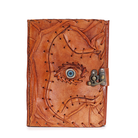 Produse noi - Agenda / Jurnal din piele naturala maro deschis cu inchidere metalica - Evil eye