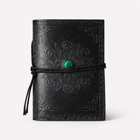 Produse noi - Agenda mica din piele naturala decorata cu piatra - Negru
