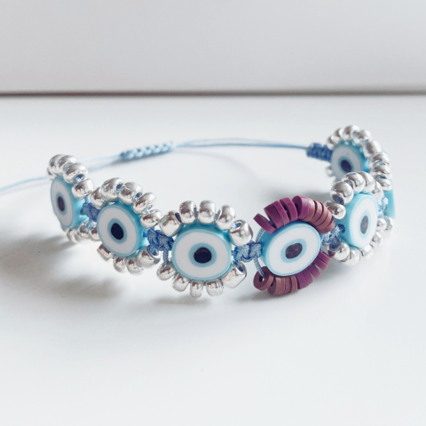 Femei - Bratara Evil Eye cu margele din sticla placate argintiu