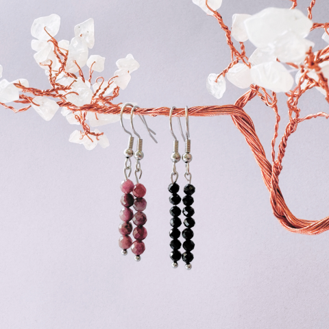 Produse noi - Set doua perechi cercei argintii turmalina neagra si turmalina roz