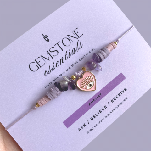 Femei - Bratara Cristal de Ametist cu pandantiv Evil Eye - liniste si armonie