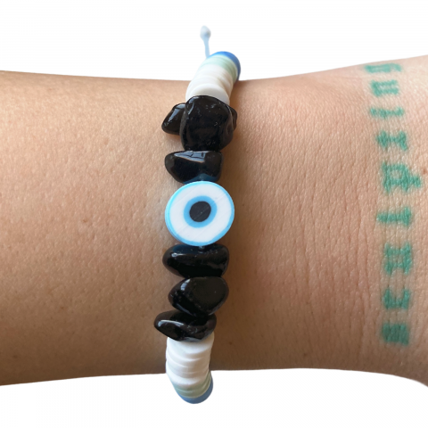 Femei - Bratara bleu Evil Eye cu cristale de onix negru