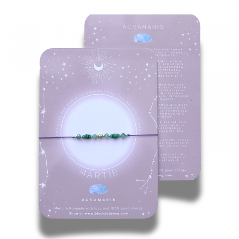 Zodii - Bratara semipretioasa norocoasa cu cristalul lunii de nastere - Martie - Acvamarin