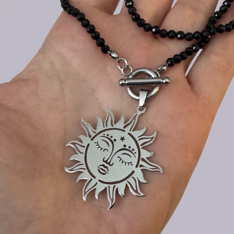 Colier la baza gatului din turmalina neagra cu pandantiv soare [2]