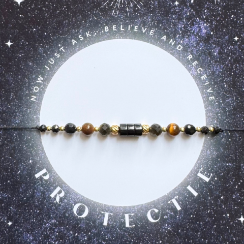 Bratara energetica mix cristale pentru protectie - turmalina neagra, onix, obsidian, ochi de tigru - auriu [1]