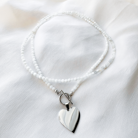 Coliere - Colier / choker dublu la baza gatului cu piatra lunii si pandativ inima