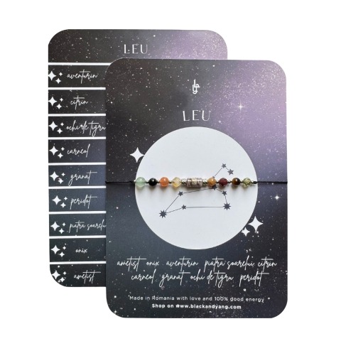 Bratari - Bratara reglabila argintie Zodia Leu din 9 cristale naturale si otel inoxidabil 