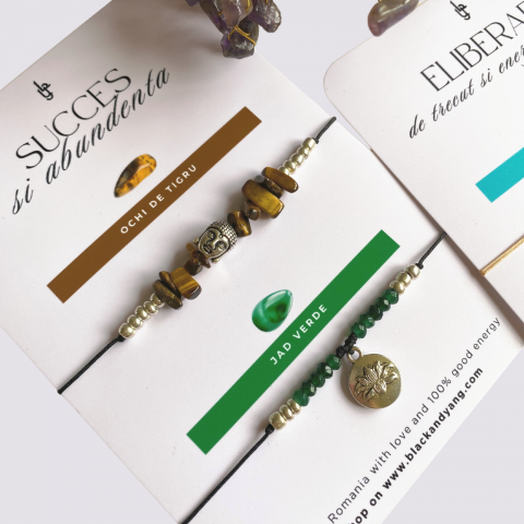 Set bratari cristale naturale de ochi de tigru si jad verde  - Buddha si Floare de lotus - succes si abundenta [4]