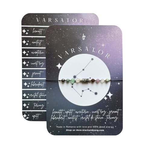 Bratari - Bratara reglabila argintie Zodia Varsator din 9 cristale naturale si otel inoxidabil 