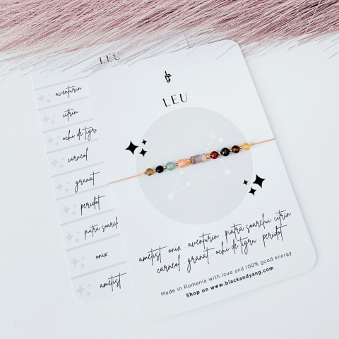 Zodii - Bratara Zodia Leu cu 9 cristale naturale si otel inoxidabil auriu
