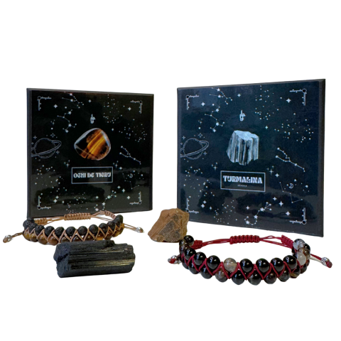 Set barbati cadou bratara si cristal brut - Ochi de tigru [2]