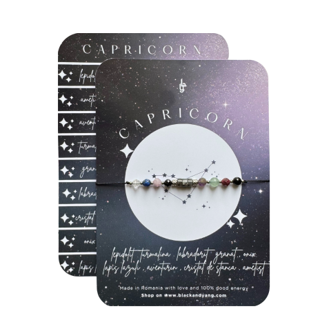 Bratari - Bratara reglabila argintie Zodia Capricorn din 9 cristale naturale si otel inoxidabil 